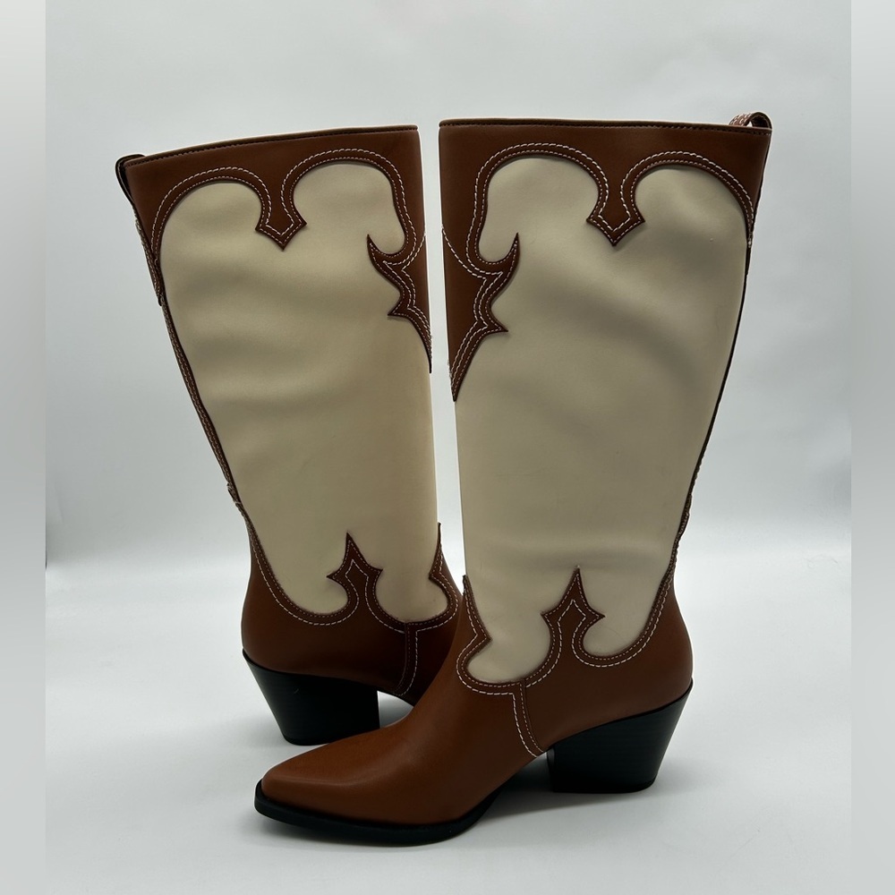 Zodiac Dawson Brown & Cream Vegan Tall Boots – Classic Western Beauty, Size 6M - Picture 10 of 13